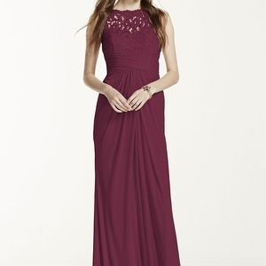 Sleeveless Mesh Wine Bridesmaid Dress - Size 6